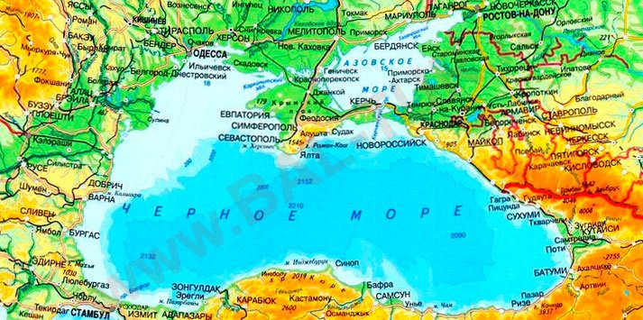 Карта Черного моря, карта черноморского побережья