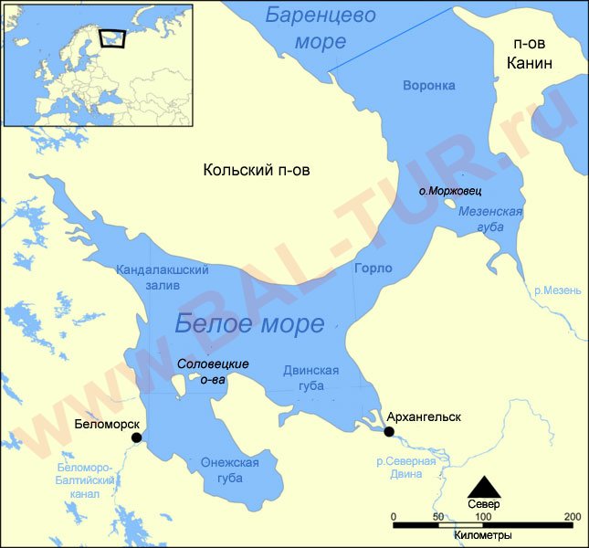 Карта Белого моря: туристические путешествия по Белому морю из Балашихи, туризм Белое море